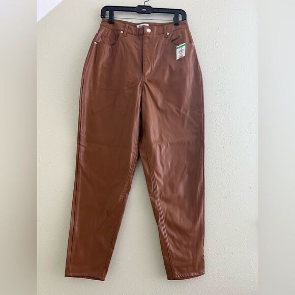 040 New Juicy Couture Rodeo Barrel Fit High Waist Faux Leather Pants Camel - Picture 3 of 12